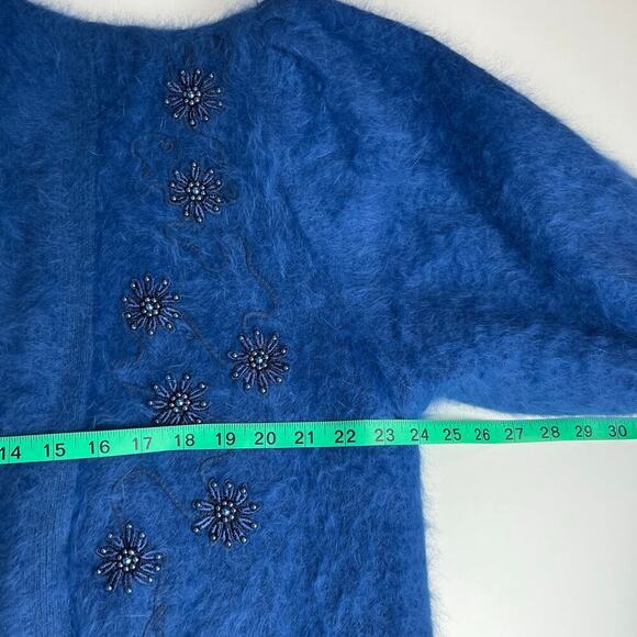 Venesha‎ High Quality Angora Blend Vintage Cardigan Medium Blue Open Front - Picture 7 of 14